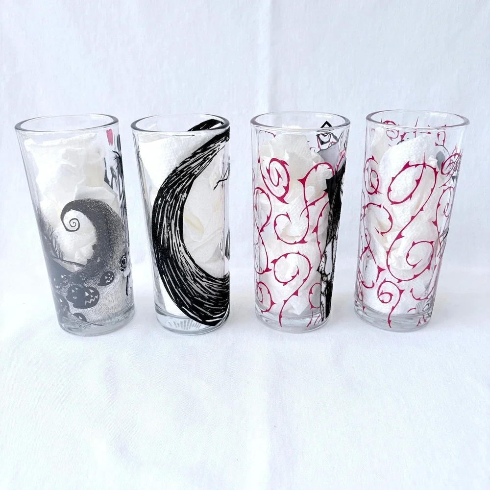 Disney‎ Nightmare Before Christmas Glass Set 4pc Clear Black Red 10 Oz